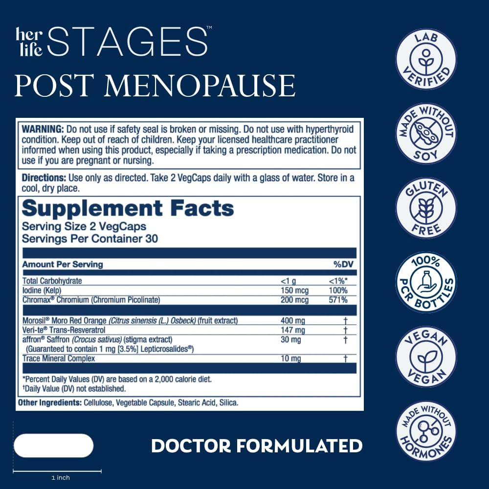 Solaray Postmenopause her Life Stages - Suplemento Postmenopausia con Resveratrol, Azafrán y Naranja (60 Cápsulas)