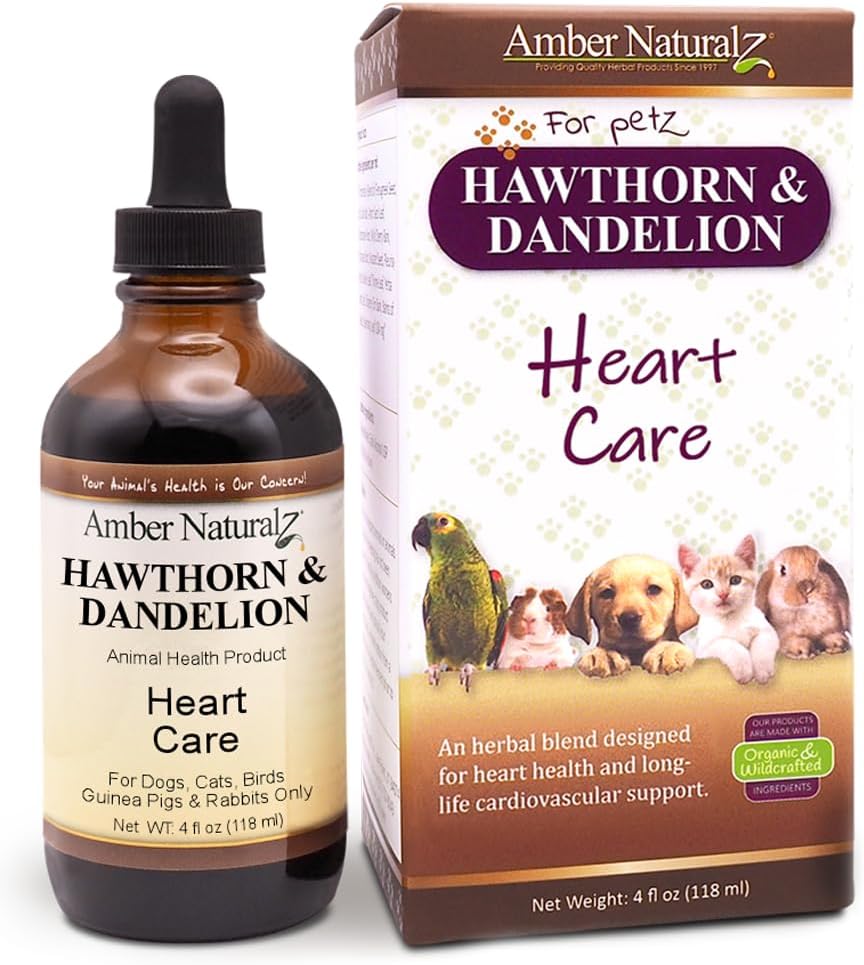 Amber NaturalZ Suplemento Herbal de Espino Blanco y Diente de León para Mascotas | Apoya la Salud Cardíaca y Circulación | 118 ml