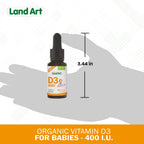 Land Art – Gotas de Vitamina D3 Orgánica para Bebés – 400 UI por gota – 490 Dosis – Sin OGM y Sin Gluten – 13 ml