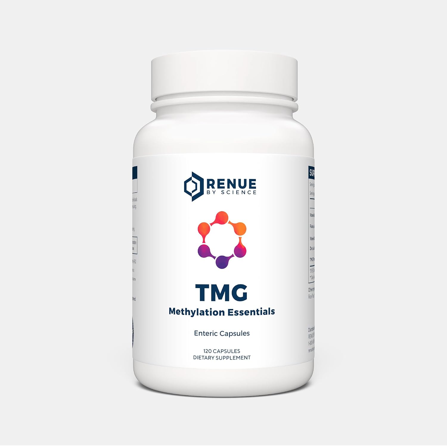 Renue By Science TMG Methylation Essentials - 120 Cápsulas Entéricas con B12, B6, Folato y Zinc