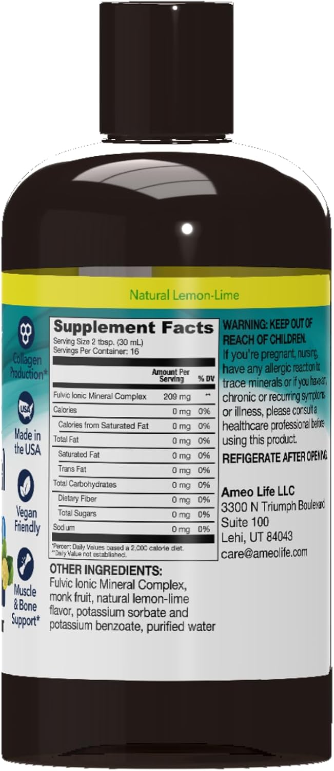 Ameo Life Complejo de Ácido Fúlvico y Minerales – Apoyo Celular, Detox y Colágeno – 473 ml