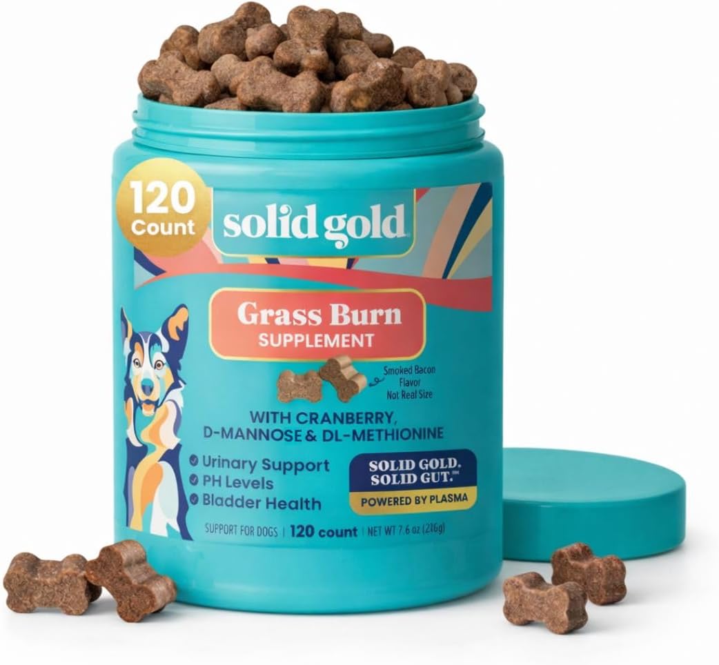 Solid Gold Masticables para Perros para Reparar el Césped - Neutralizador de Orina con Apoyo Urinario, Riñón, Vejiga y pH - Sabor a Bacon - 120 unidades
