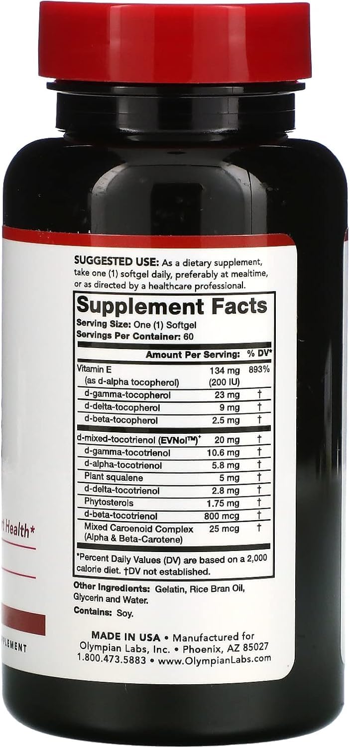 Olympian Labs Vitamin E Complete Tocomin, 200 IU, 60 Cápsulas Blandas