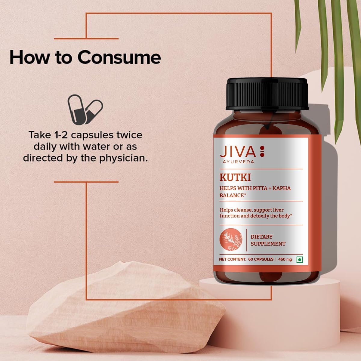 Jiva Ayurveda Kutki Cápsulas – Suplemento Herbal Ayurvédico para el Hígado y la Digestión – Fórmula 100% Ayurvédica – 60 Cápsulas Vegetales
