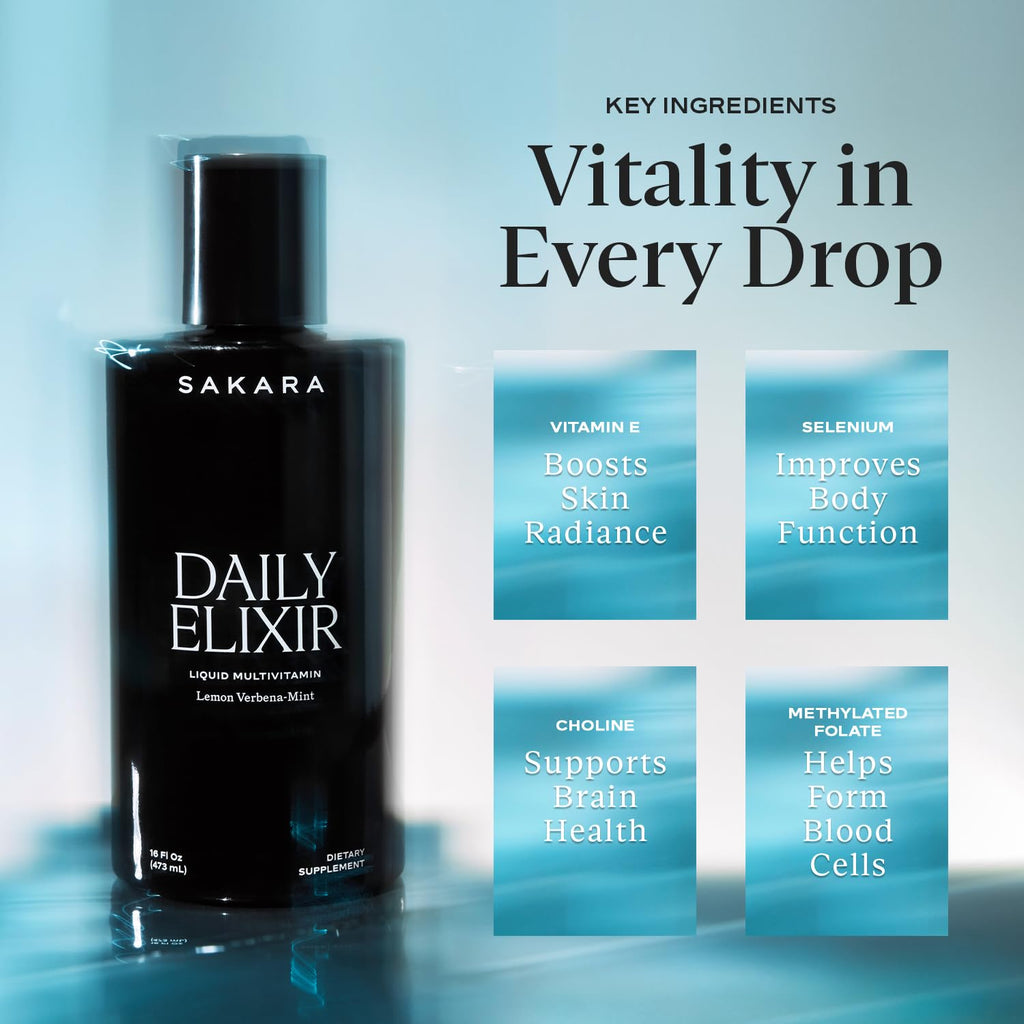 SAKARA Daily Elixir Multivitamínico Líquido - Fórmula de Alta Absorción, 473 ml