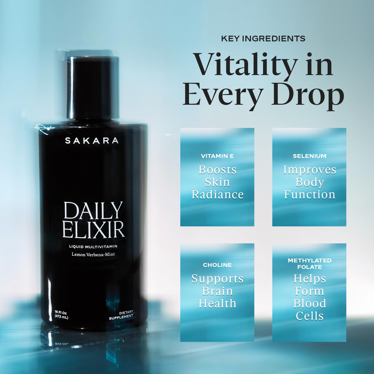 SAKARA Daily Elixir Multivitamínico Líquido - Fórmula de Alta Absorción, 473 ml