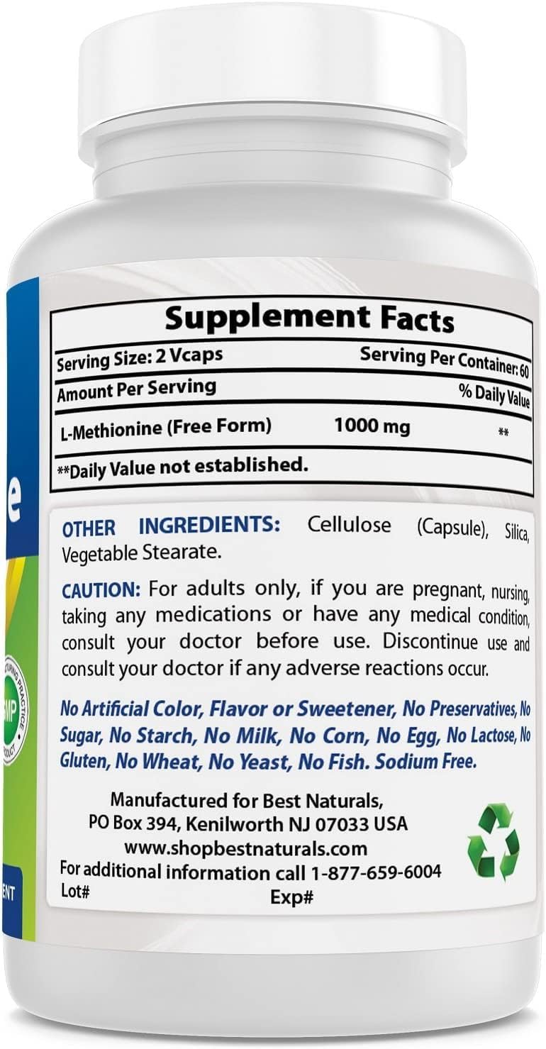 Best Naturals L-Metionina 500 mg, 120 Cápsulas Vegetarianas