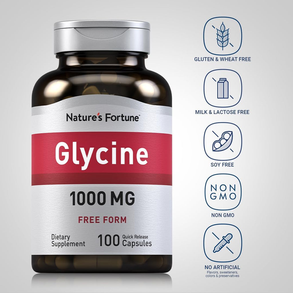 Piping Rock Glicina Cápsulas 1000mg | 100 Cápsulas | Libre de OGM, Sin Gluten