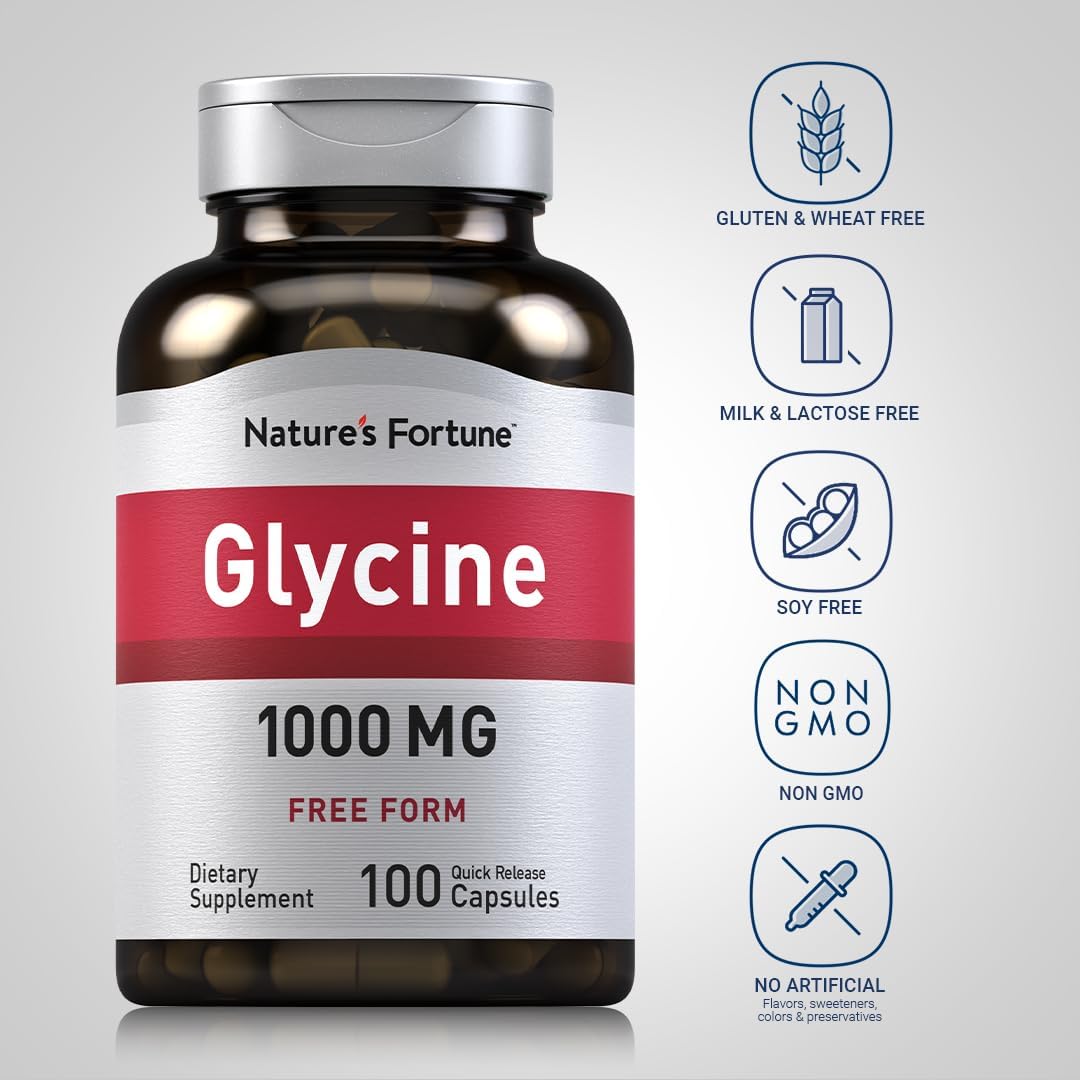 Piping Rock Glicina Cápsulas 1000mg | 100 Cápsulas | Libre de OGM, Sin Gluten