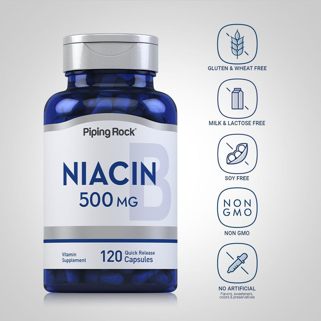 Piping Rock Niacina 500mg Flush, 120 Cápsulas