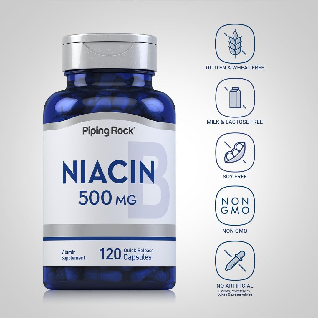 Piping Rock Niacina 500mg Flush, 120 Cápsulas