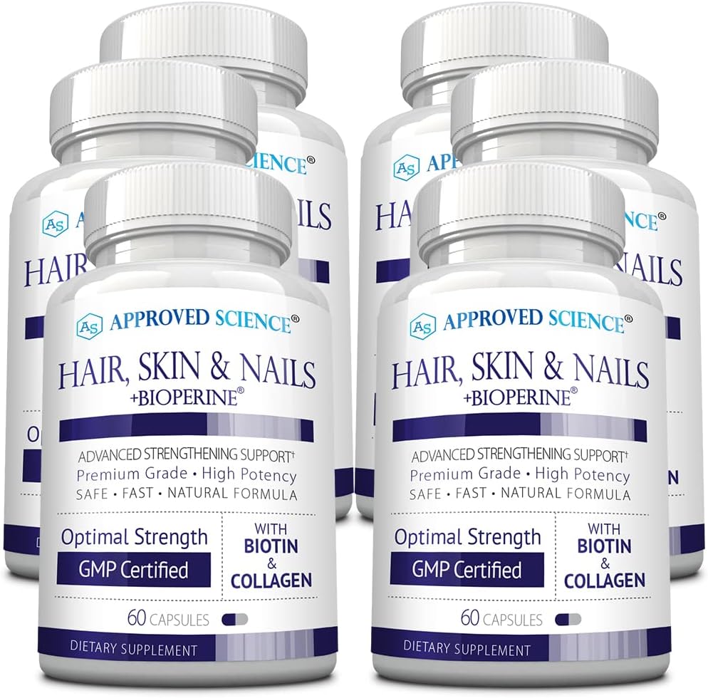 Approved Science Cabello, Piel y Uñas - Complemento con Biotina, Colágeno, Complejo B, Sílice, BioPerine - 180 Cápsulas