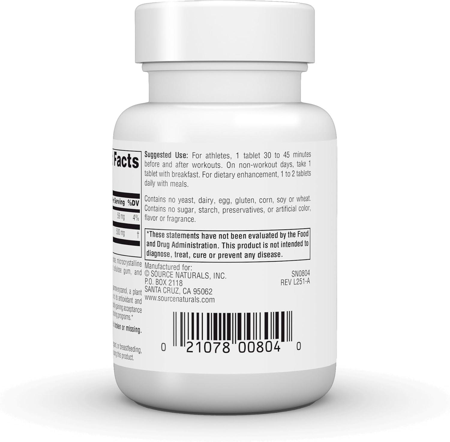 Source Naturals Athletic Series Ácido Trans-Ferúlico 250 mg, 30 Comprimidos