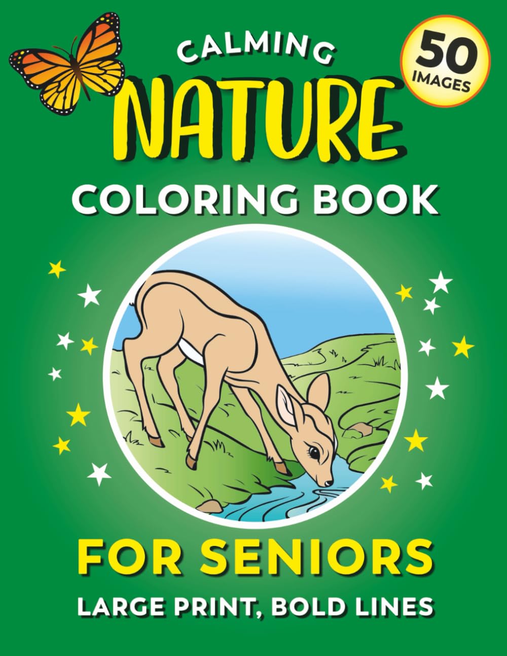 Libro de Colorear Relajante para Mayores - Naturaleza | 50 Imágenes, Letra Grande, Líneas Gruesas: Fácil de Colorear para Adultos con Demencia, Alzheimer, Baja Visión
