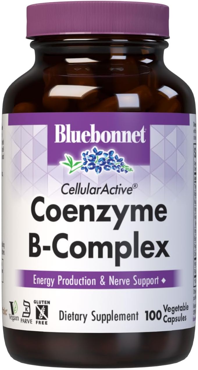 Bluebonnet Nutrition Cellular Active Coenzyme B-Complex, Energy Production and Nerve Support*, Vegan, KOF-K Kosher Certified, Gluten-Free, Soy-Free, Dairy-Free, 100 Vegetable Capsules, 100 Servings