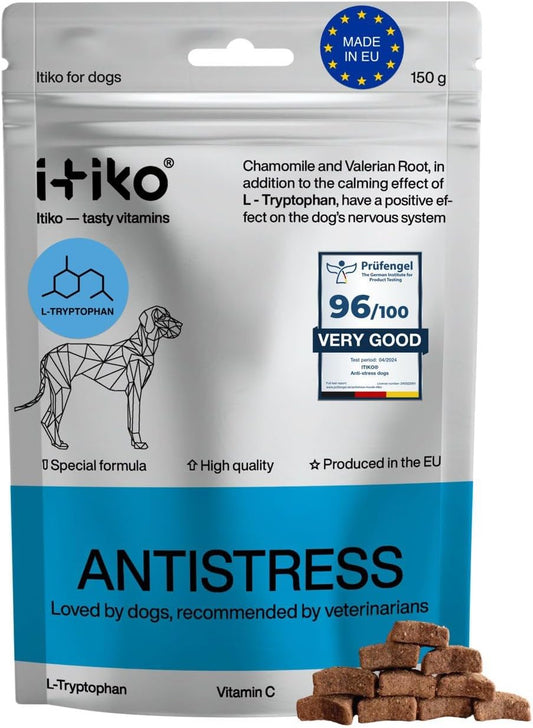 ITIKO Vitaminas para Perros | Suplemento Calmante Sabroso | Tranquilizante para Perros | Apoya el Sistema Nervioso, Reduce Ladridos, L-Triptófano