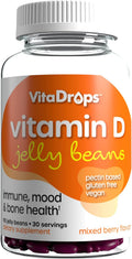 VitaDrops Vitamin D Jelly Beans - 2000 UI de Vitamina D3 - Vegano - Sin Gluten - Sabor Frutos Rojos - 90 Gomitas