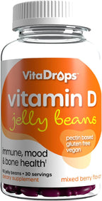 VitaDrops Vitamin D Jelly Beans - 2000 UI de Vitamina D3 - Vegano - Sin Gluten - Sabor Frutos Rojos - 90 Gomitas