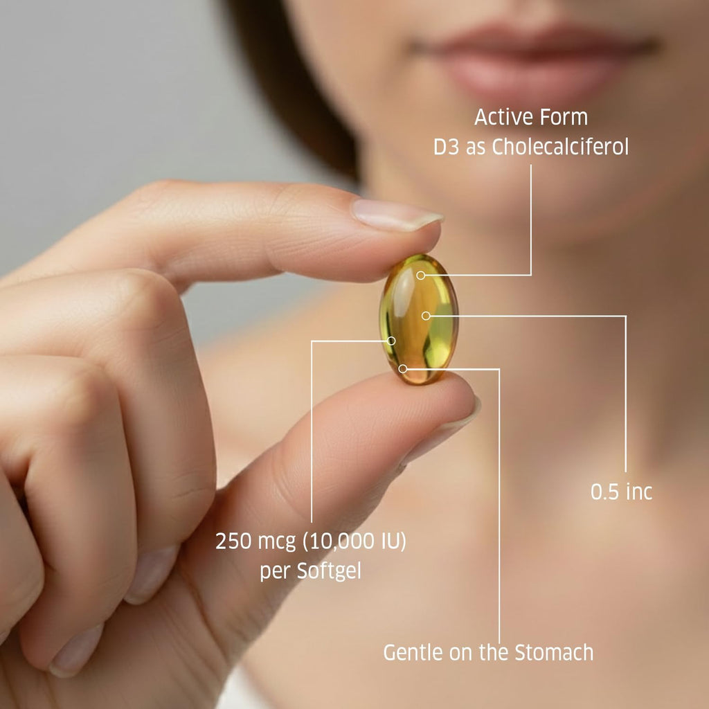 ORZAX Vitamina D3 10000 UI (250 mcg) – 120 Cápsulas Blandas – Sin Gluten, Sin Azúcar, No-GMO