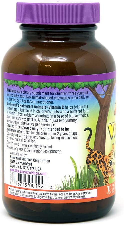 Bluebonnet Nutrition Rainforest Animalz Vitamina C, 90 comprimidos masticables