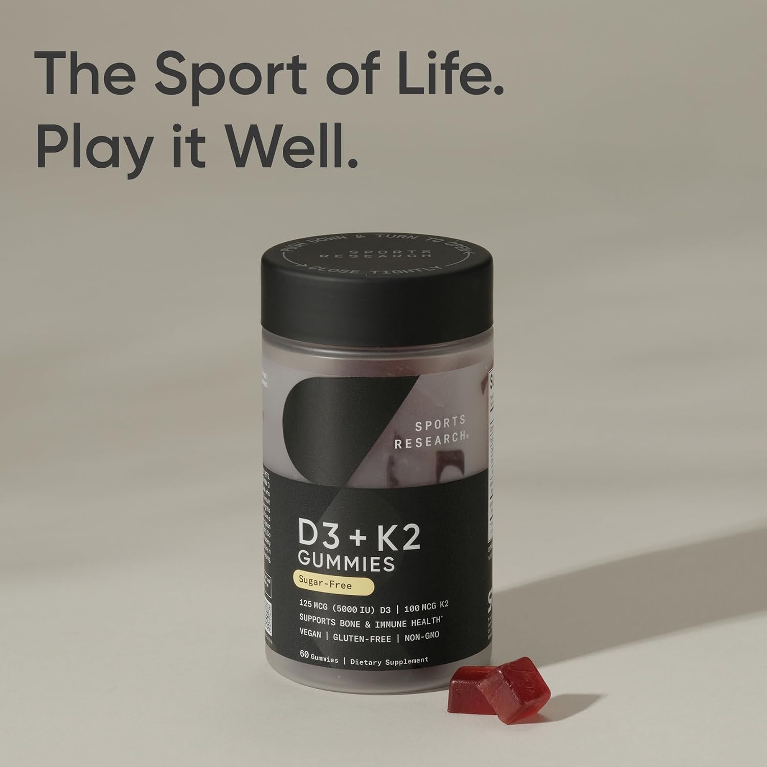 Sports Research Vitamina D3 + K2 Gominolas Veganas Sin Azúcar - 5000 UI D3 + 100 mcg MK-7 - 60 unidades