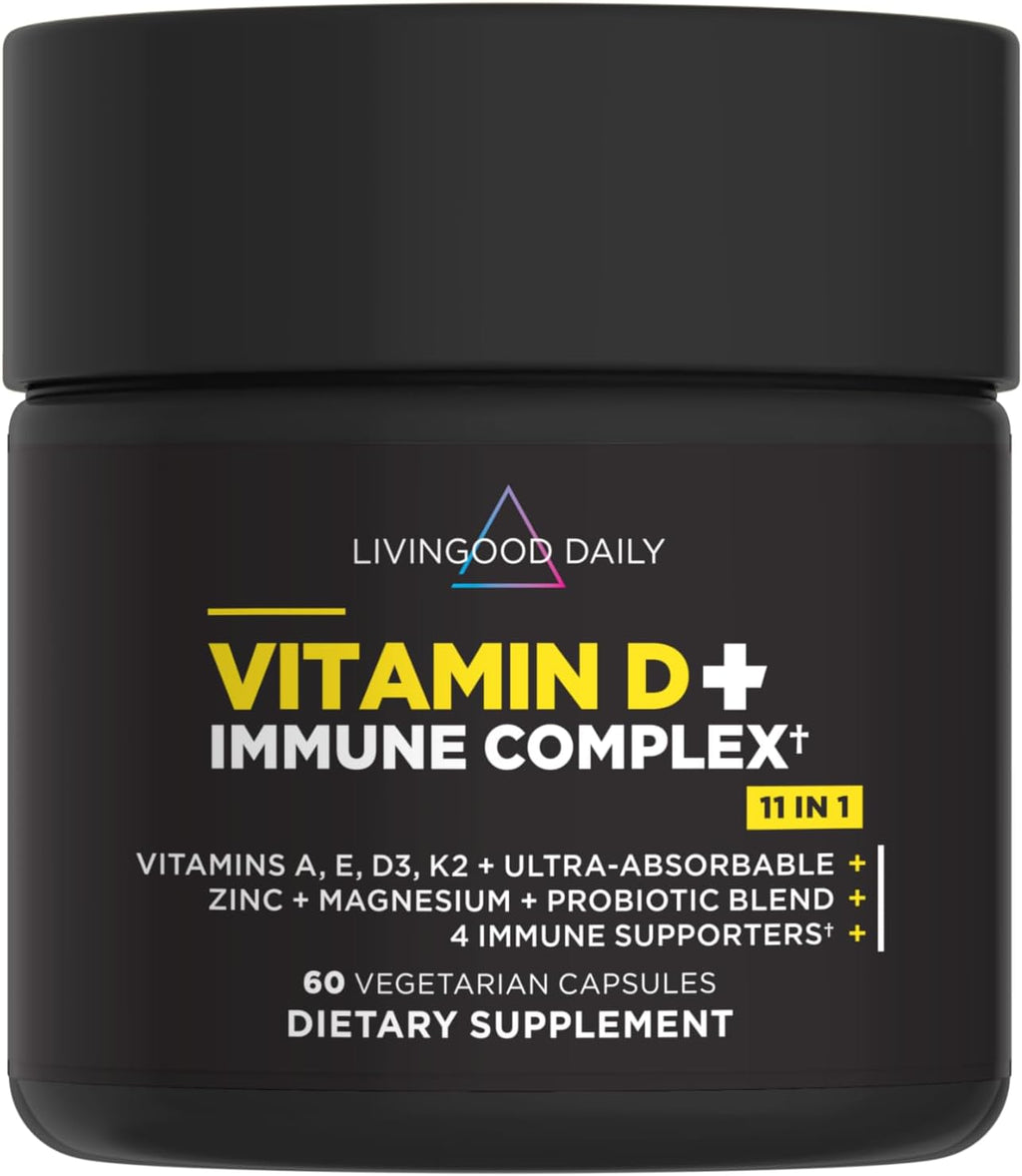 Livingood Daily Vitamina D3 K2 4000 UI, 9 en 1 con Vitaminas A, E, Zinc, Magnesio y Probióticos - 60 Cápsulas