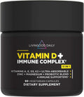 Livingood Daily Vitamina D3 K2 4000 UI, 9 en 1 con Vitaminas A, E, Zinc, Magnesio y Probióticos - 60 Cápsulas