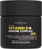 Livingood Daily Vitamina D3 K2 4000 UI, 9 en 1 con Vitaminas A, E, Zinc, Magnesio y Probióticos - 60 Cápsulas