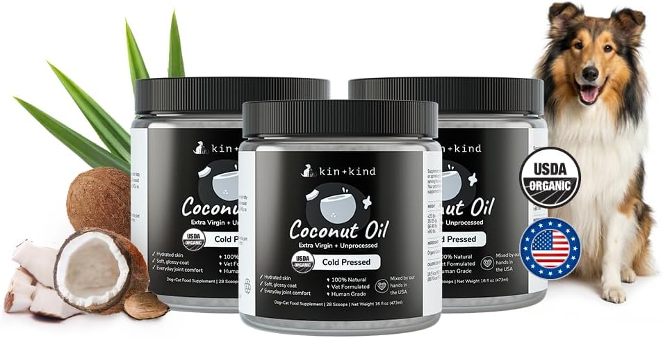 kin+kind Aceite de Coco Orgánico para Perros y Gatos - Complemento Alimenticio - 240 ml