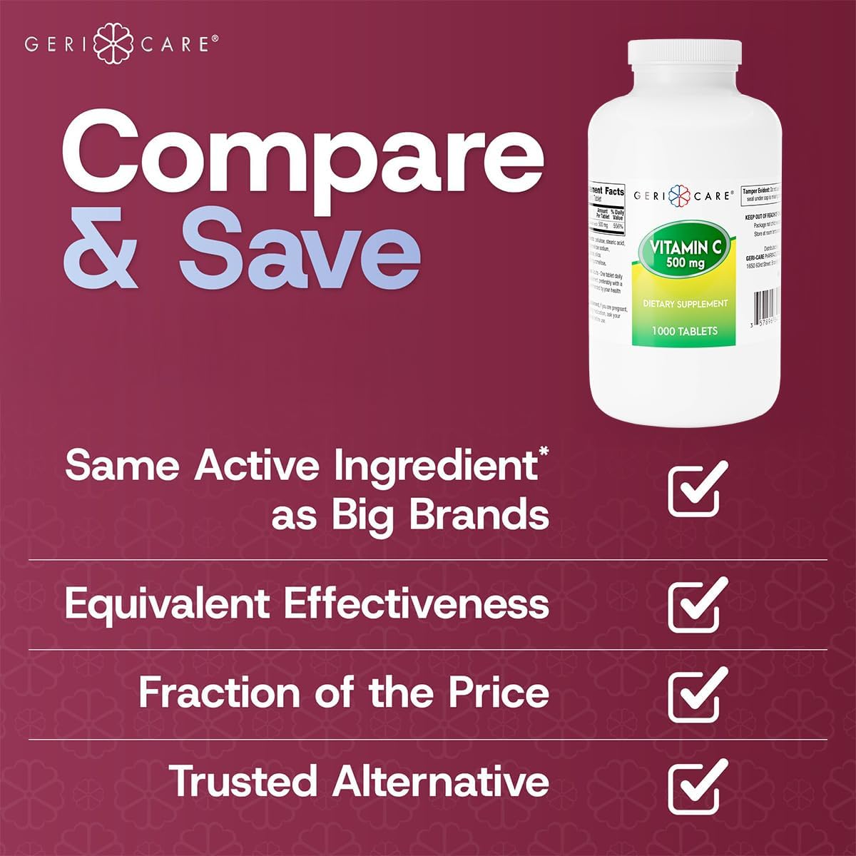 GeriCare Vitamina C 500 mg - 1000 Comprimidos