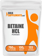 BulkSupplements Betaina HCl en Polvo - Suplemento de Clorhidrato de Betaína, Apoyo Digestivo - Sin Gluten, 750mg por Ración, 1kg (2.2 lbs)