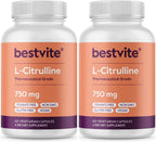 BESTVITE L-Citrulina 750mg por Cápsula (120 Cápsulas Vegetarianas) - Sin Estearatos - Sin Sílice - Sin Rellenos - No OGM - Sin Gluten - Vegano