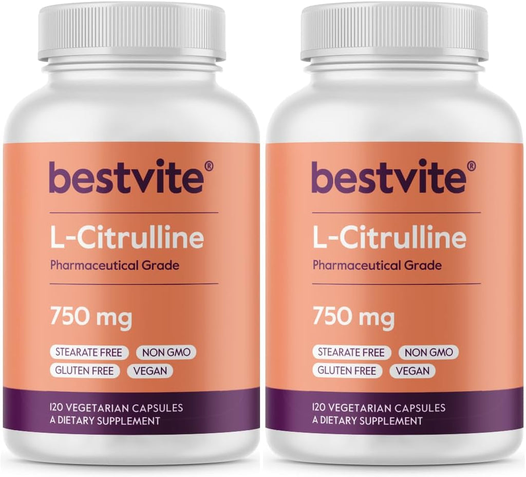 BESTVITE L-Citrulina 750mg por Cápsula (120 Cápsulas Vegetarianas) - Sin Estearatos - Sin Sílice - Sin Rellenos - No GMO - Sin Gluten - Vegano