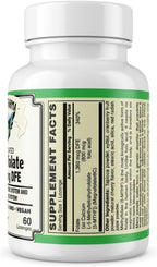 AlchePharma Metilfolato Coenzimado 1.360 mcg DFE - L-5-MTHF Bioactivo - Sin Gluten, Vegano, No OMG - Sabor Cereza Natural - 60 Comprimidos