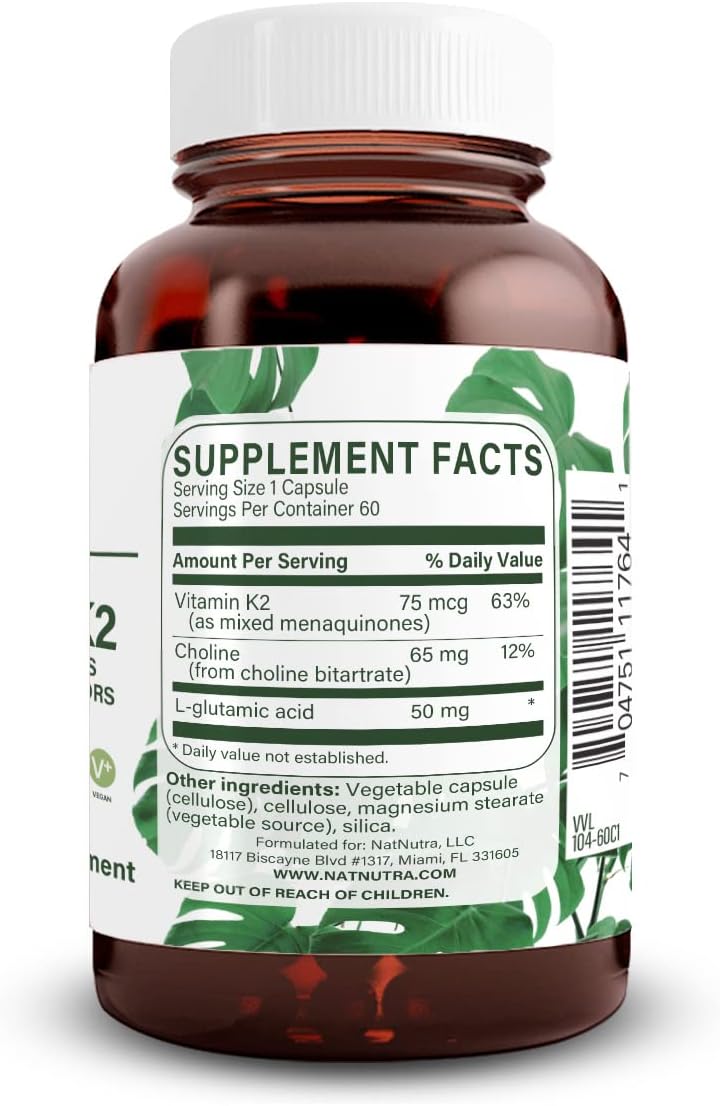 Natural Nutra Vitamina K2 Full Spectrum, 75 mcg, 60 Cápsulas