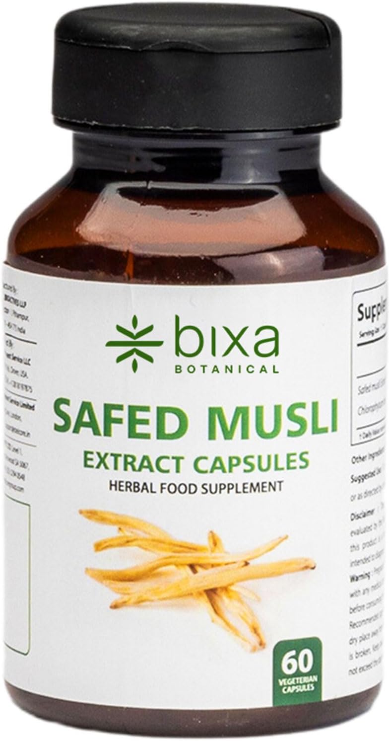 Bixa Botanical Safed Musli Cápsulas para Hombres - Extracto de Safed Musli - Suplemento Herbal Ayurvédico Natural - 60 Cápsulas