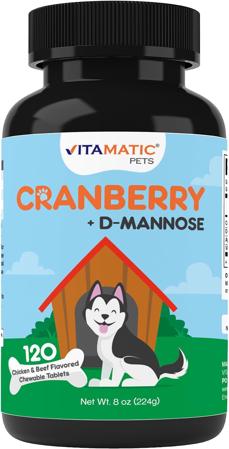 Vitamatic Cranberry para Perros – 120 Comprimidos Masticables – con D-Manosa, Vinagre de Manzana y Vitamina C – Apoyo para el Tracto Urinario y la Vejiga