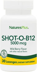 NaturesPlus Shot-O-B12 - 30 comprimidos sublinguales, 5000 mcg, sabor bayas silvestres, vegano, sin gluten
