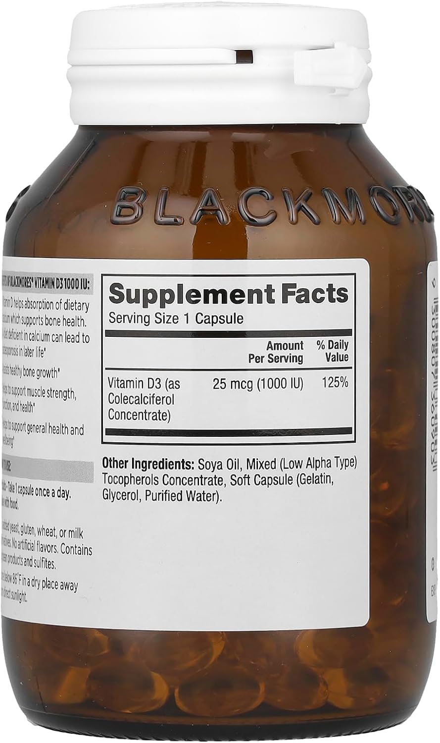 Blackmores Vitamina D3, 25 mcg (1000 UI), 200 Cápsulas