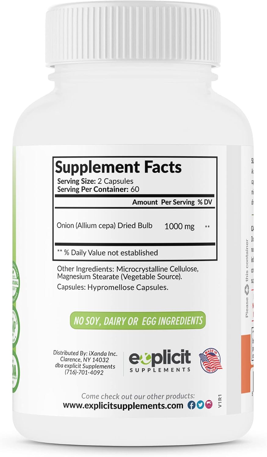 Extracto de Cebolla Natural 1000mg - Bulbo de Cebolla Seca (Allium Cepa) - 120 Cápsulas