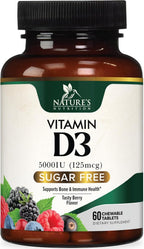 Vitamina D3 5000 UI (125 mcg) por Dosis - Comprimidos Masticables Extra Fuertes sin Azúcar - Apoyo Inmunitario, Huesos, Dientes y Músculos - Sin Gluten - 60 Comprimidos