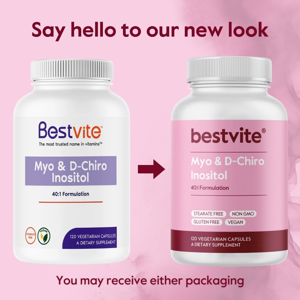 BESTVITE Myo & D-Chiro Inositol (120 Cápsulas Vegetarianas) - 40:1 - Sin Estearatos - Vegano - No-GMO - Sin Gluten
