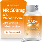 OPTINOURISH NAD+ Optimal - Suplemento NAD con NR 500mg, Pterostilbeno y Más - 90 Cápsulas