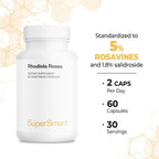 Supersmart Rhodiola Rosea 600mg al Día (Alta Potencia y Patente) - Rhodiolife - Extracto Estandarizado 5% Rosavinas, 1,8% Salidrósido - No-GMO, Sin Gluten - 60 Cápsulas Vegetales