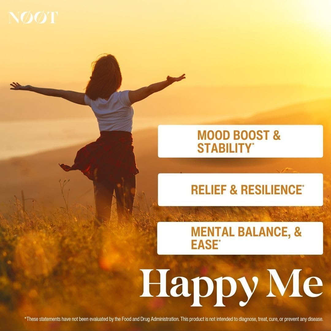 NOOT Happy Me – Complemento Natural para el Estado de Ánimo con Azafrán, Rhodiola y Maca | 60 Cápsulas