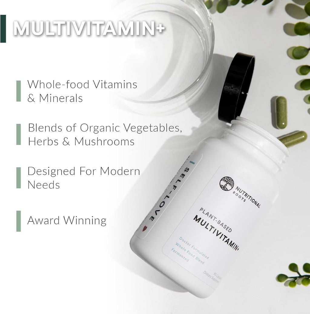 Nutritional Roots Multivitamin+, Award-Winning Plant-Based (Vegan) Multivitamin, Organic Vegetables & Herbs, Fermented Vitamins, Probiotics, Doctor's Choice, 45 Servings