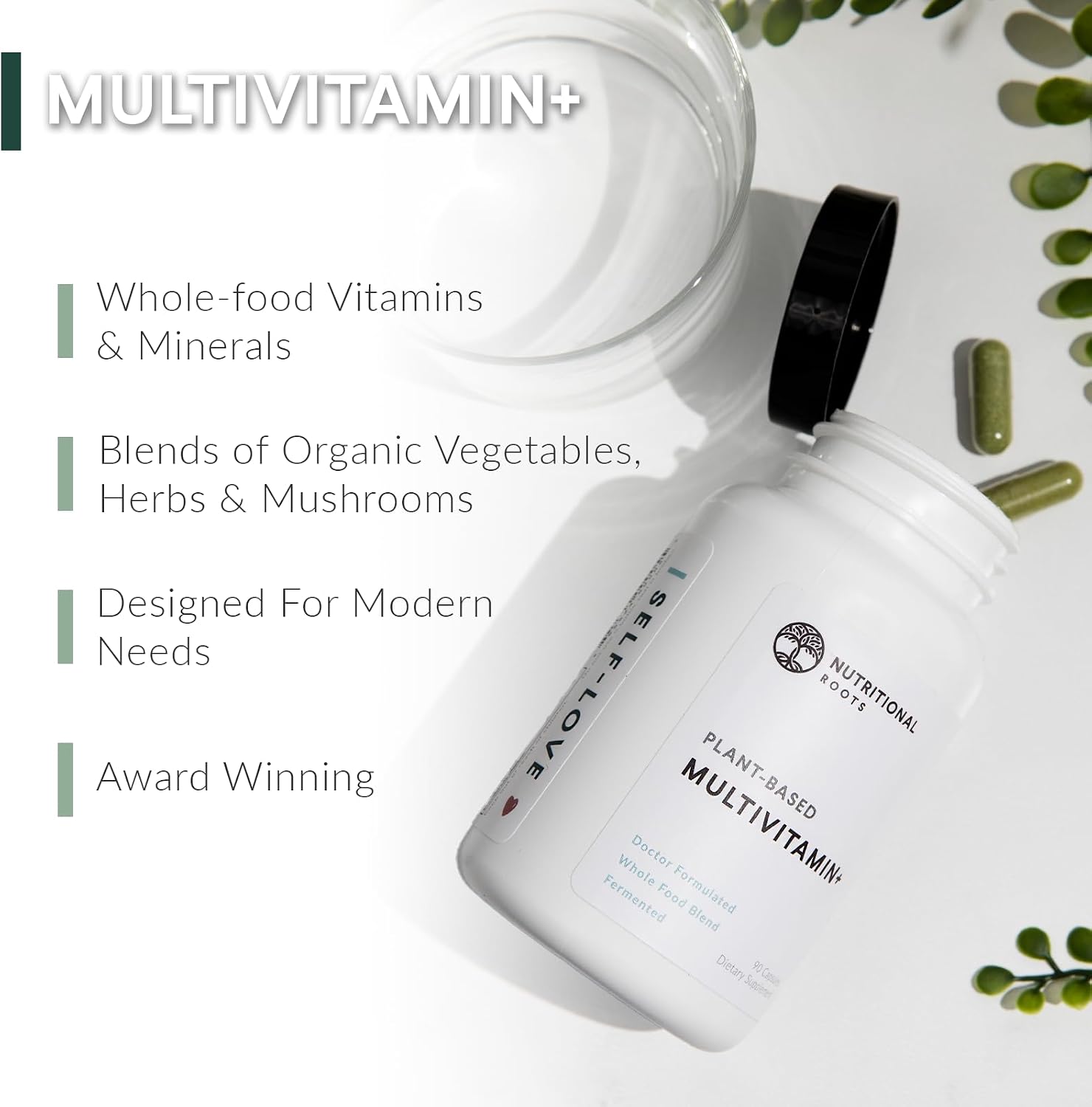 Nutritional Roots Multivitamin+, Award-Winning Plant-Based (Vegan) Multivitamin, Organic Vegetables & Herbs, Fermented Vitamins, Probiotics, Doctor's Choice, 45 Servings