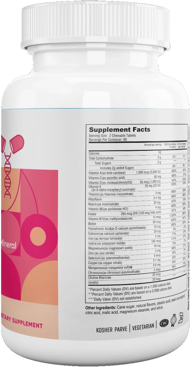 Multivitamínico infantil 180 gominolas vegetarianas sabor cherry - Complejo con vitaminas A, B, C, D3, calcio, hierro y zinc