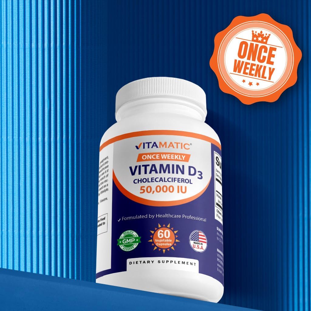 Vitamatic Vitamina D3 50,000 IU Una Vez por Semana, 60 Cápsulas Vegetales