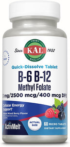 KAL Vitaminas B-6 B-12 Metil Folato ActivMelt - 60 comprimidos sublinguales